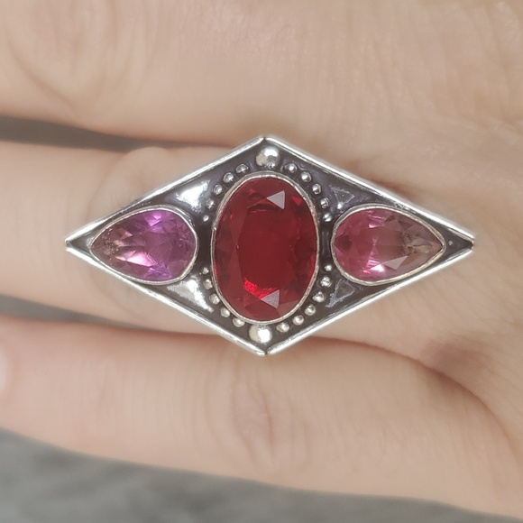 New Garnet and Bi-Color Tourmaline 925 Silver Ring. - Picture 12 of 15